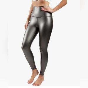 90 Degee by Reflex, New, Gunmetal Grey Leatherette Leggings, Small